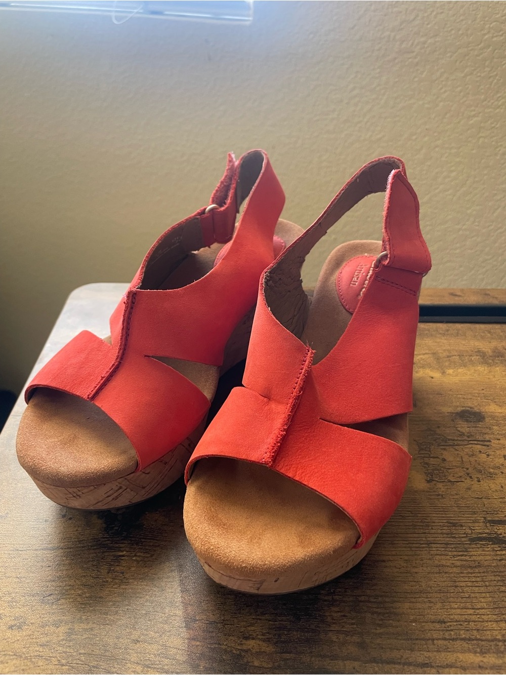 Clarks Red Suede Wedge Sandals